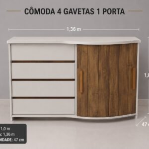 Cômoda 1 Porta com 4 Gavetas – Praticidade e Elegância