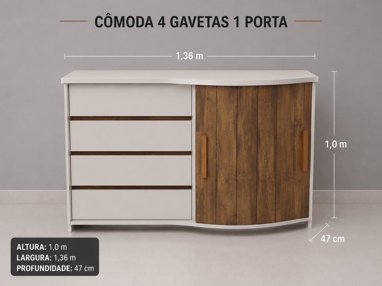 Cômoda 1 Porta com 4 Gavetas – Praticidade e Elegância