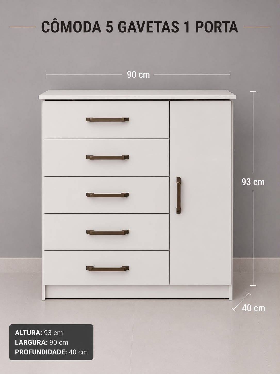 Cômoda 1 Porta com 5 Gavetas – Organização e Funcionalidade