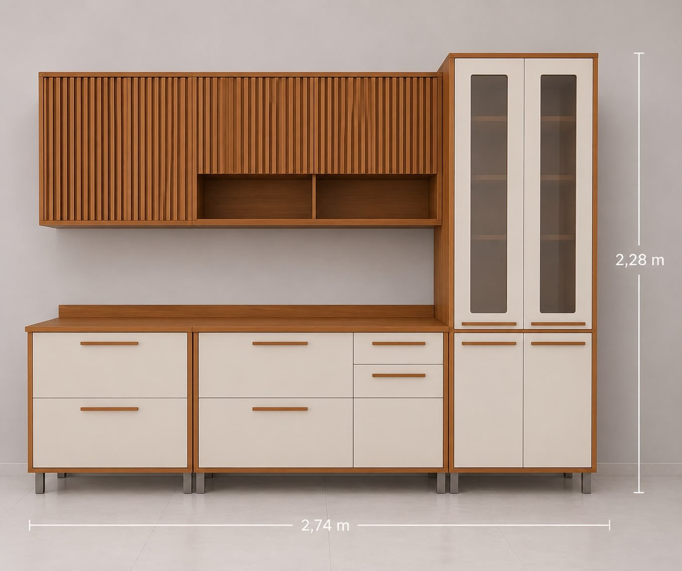 Cozinha 13 Portas com 2 Gavetas e Cristaleira – Espaço e Sofisticação