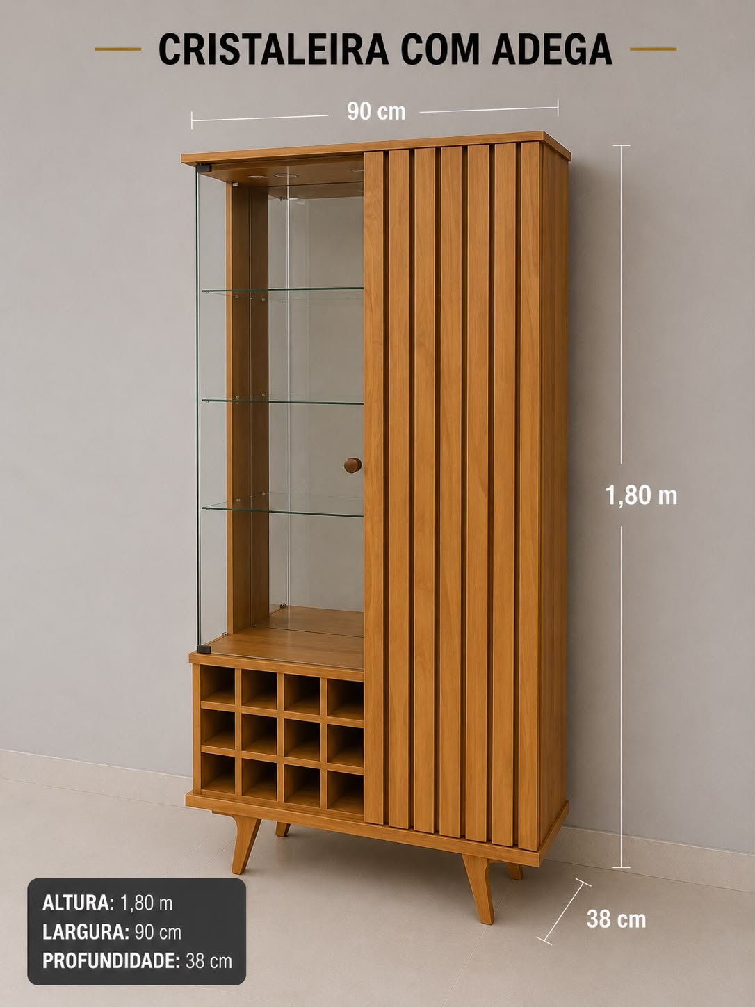 Cristaleira 1 Porta com Compartimentos de Vidro – Elegância em Cada Detalhe