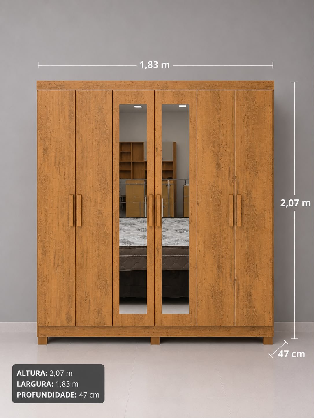 Roupeiro 6 Portas com Espelhos – Elegância e Ampla Organização