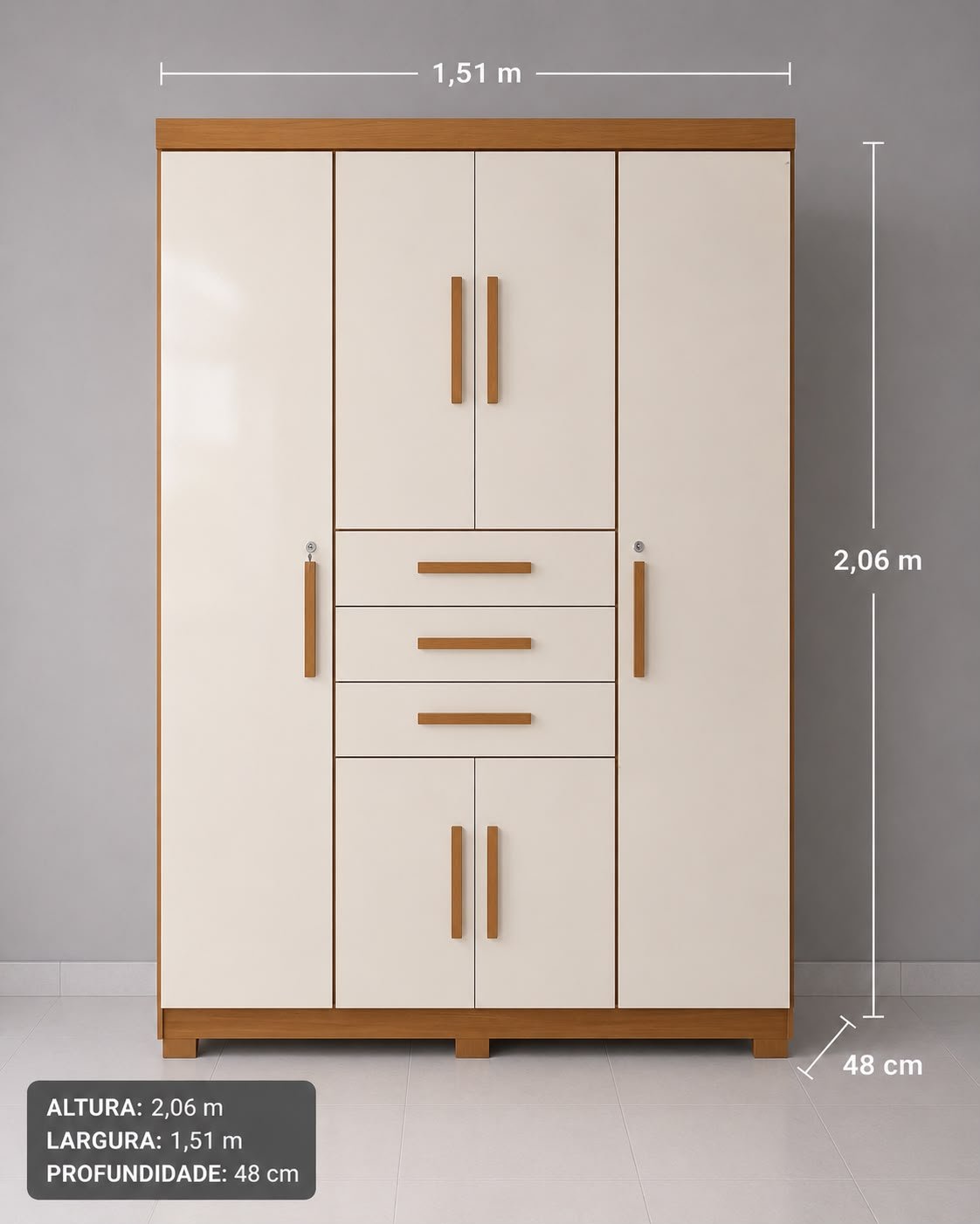 Roupeiro 6 Portas com 3 Gavetas – Espaço e Organização para o Seu Quarto