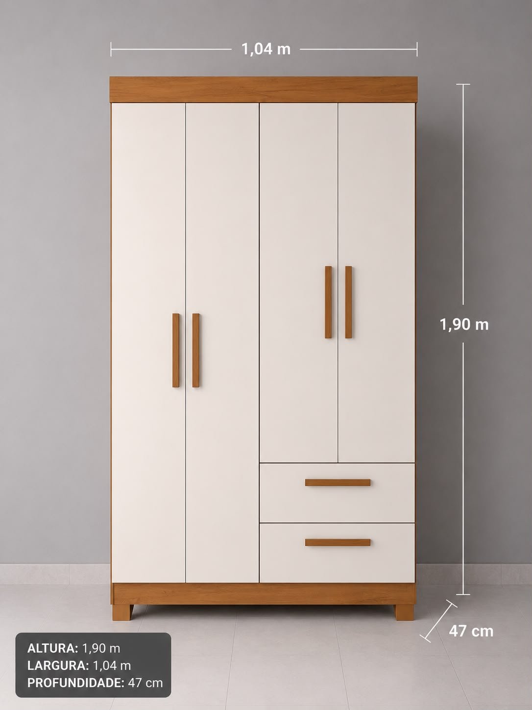 Roupeiro 4 Portas com 2 Gavetas – Praticidade e Elegância