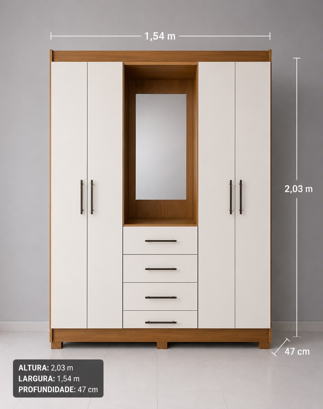 Roupeiro 4 Portas com 4 Gavetas – Organização Completa