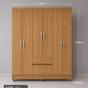 Roupeiro 6 Portas com 2 Gavetas – Espaço e Funcionalidade