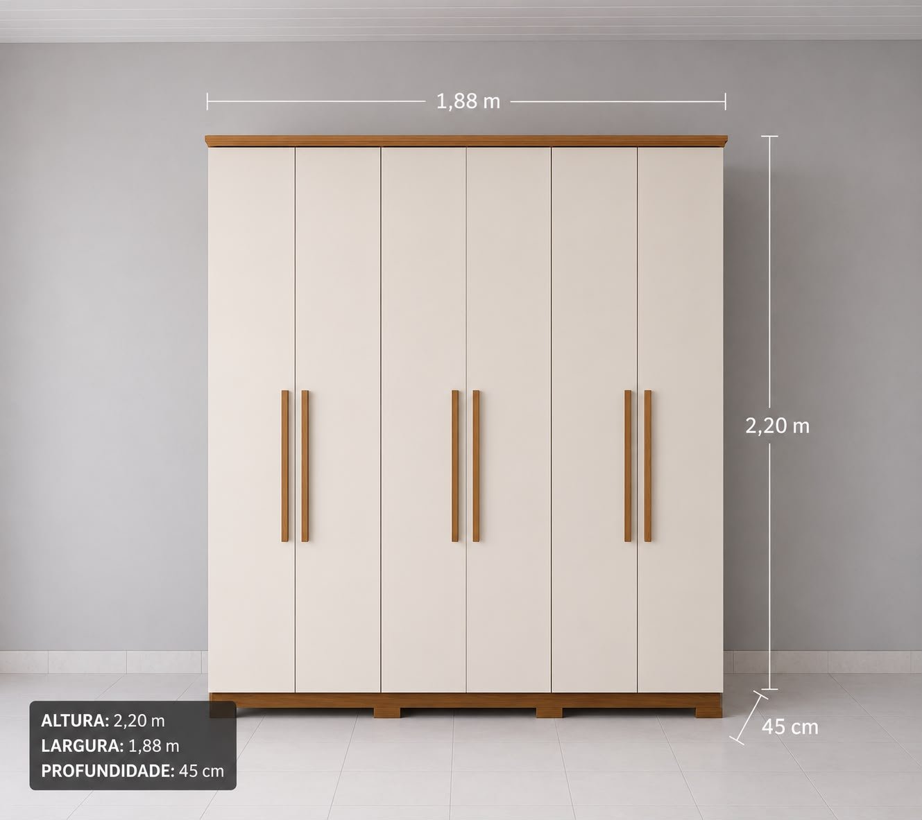 Roupeiro 6 Portas 1,88m – Espaço, Organização e Elegância