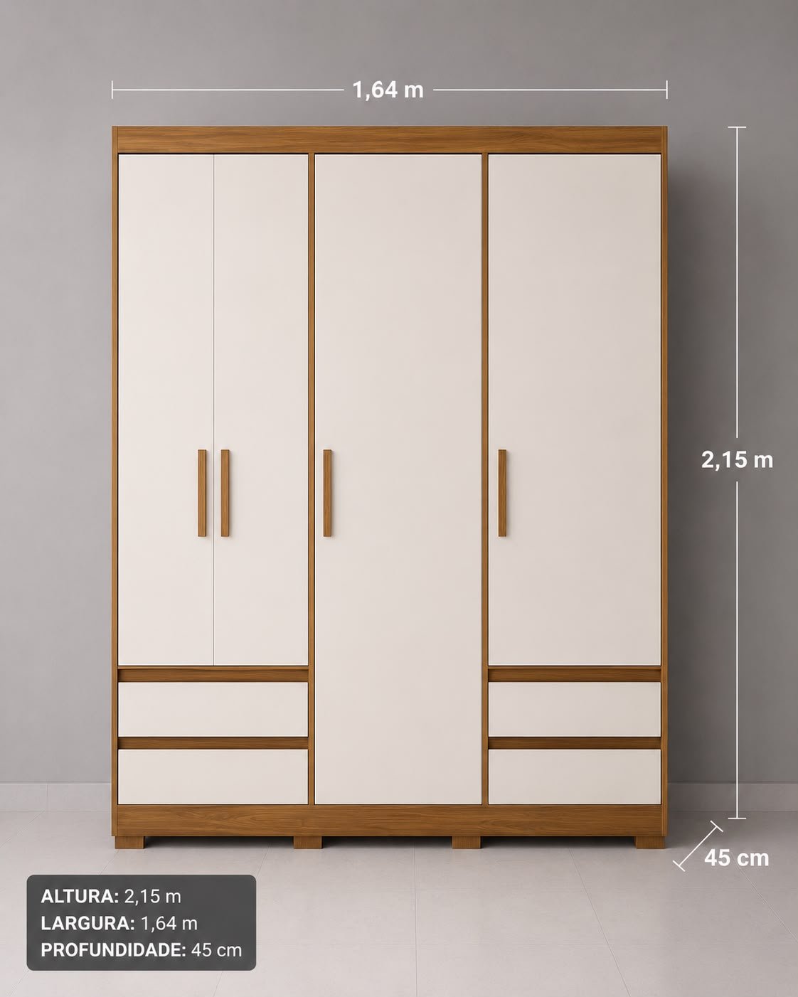 Roupeiro 4 Portas com 4 Gavetas – Espaço e Organização para o Dia a Dia